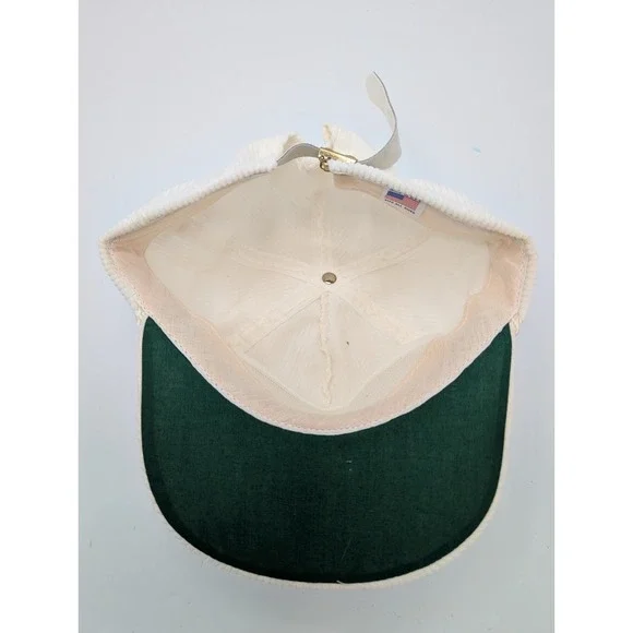 Vtg Cream Corduroy Golf Cap Hat Rope Brim USA Made Crossed Clubs Buckle Strap - Picture 5 of 7